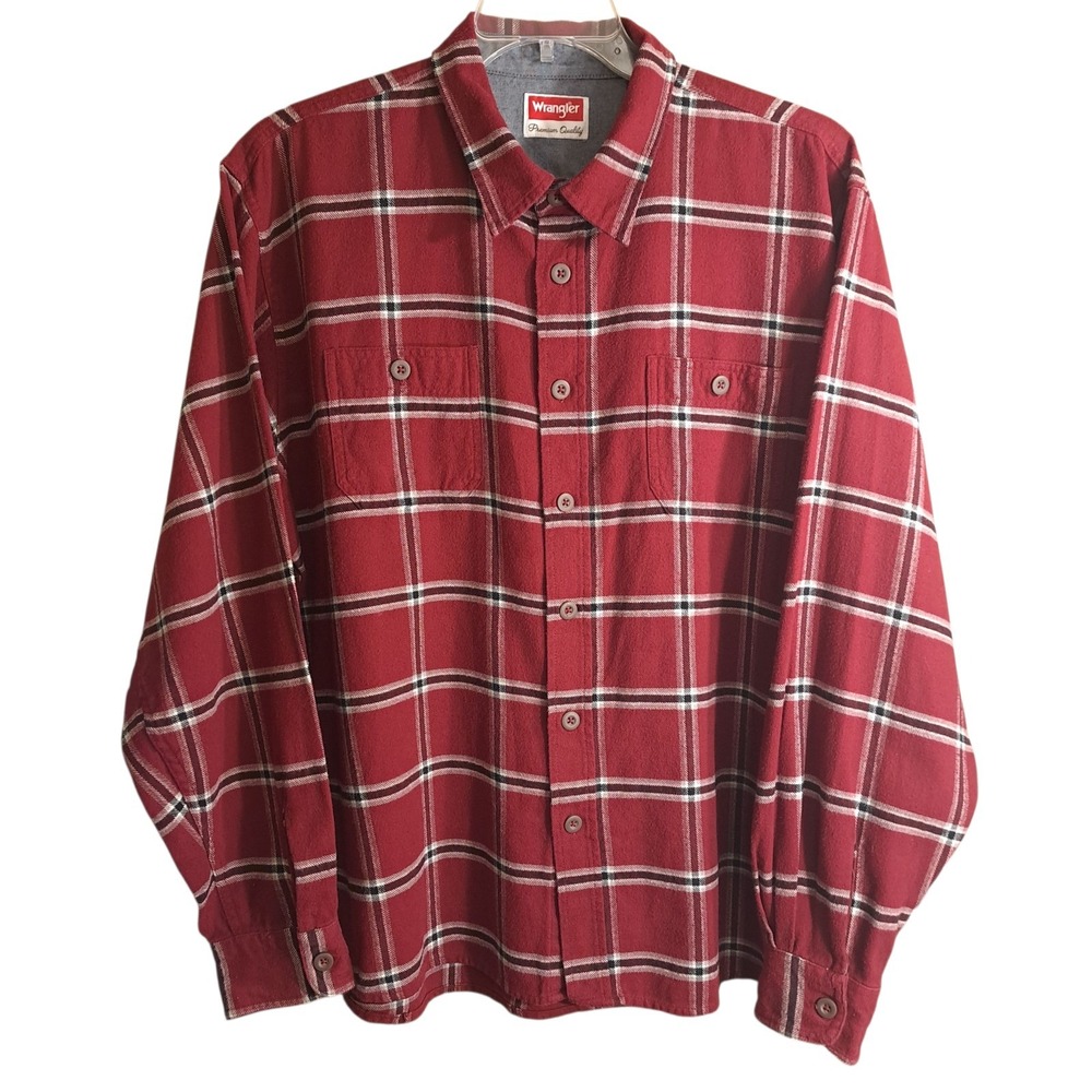 Wrangler Premium Quality Men's Long Sleeve Button-Up Shirt Flannel 2XL Burgundy